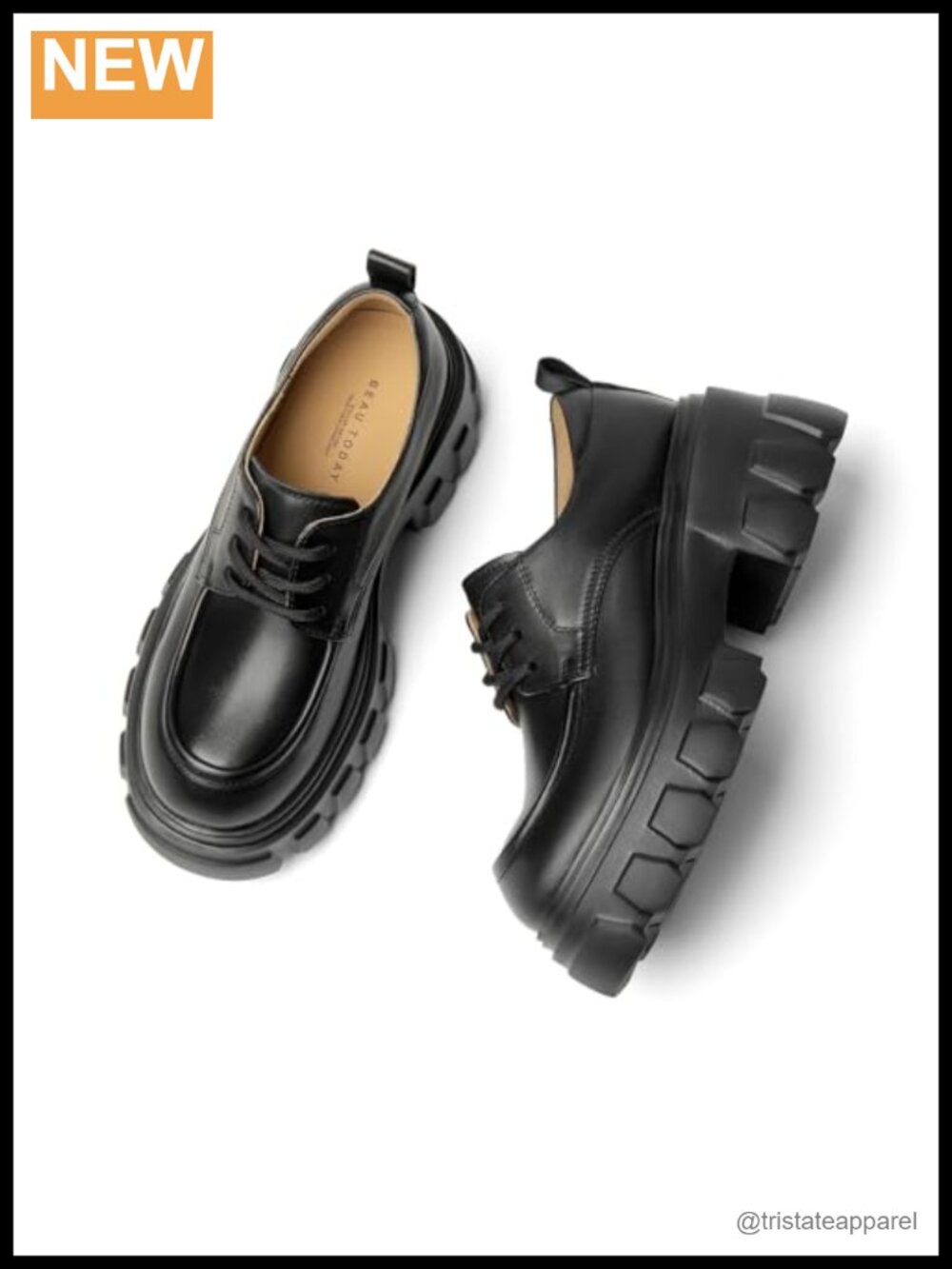Women's Leather Platform Oxfords Lace Up Chunky Dress Shoes
